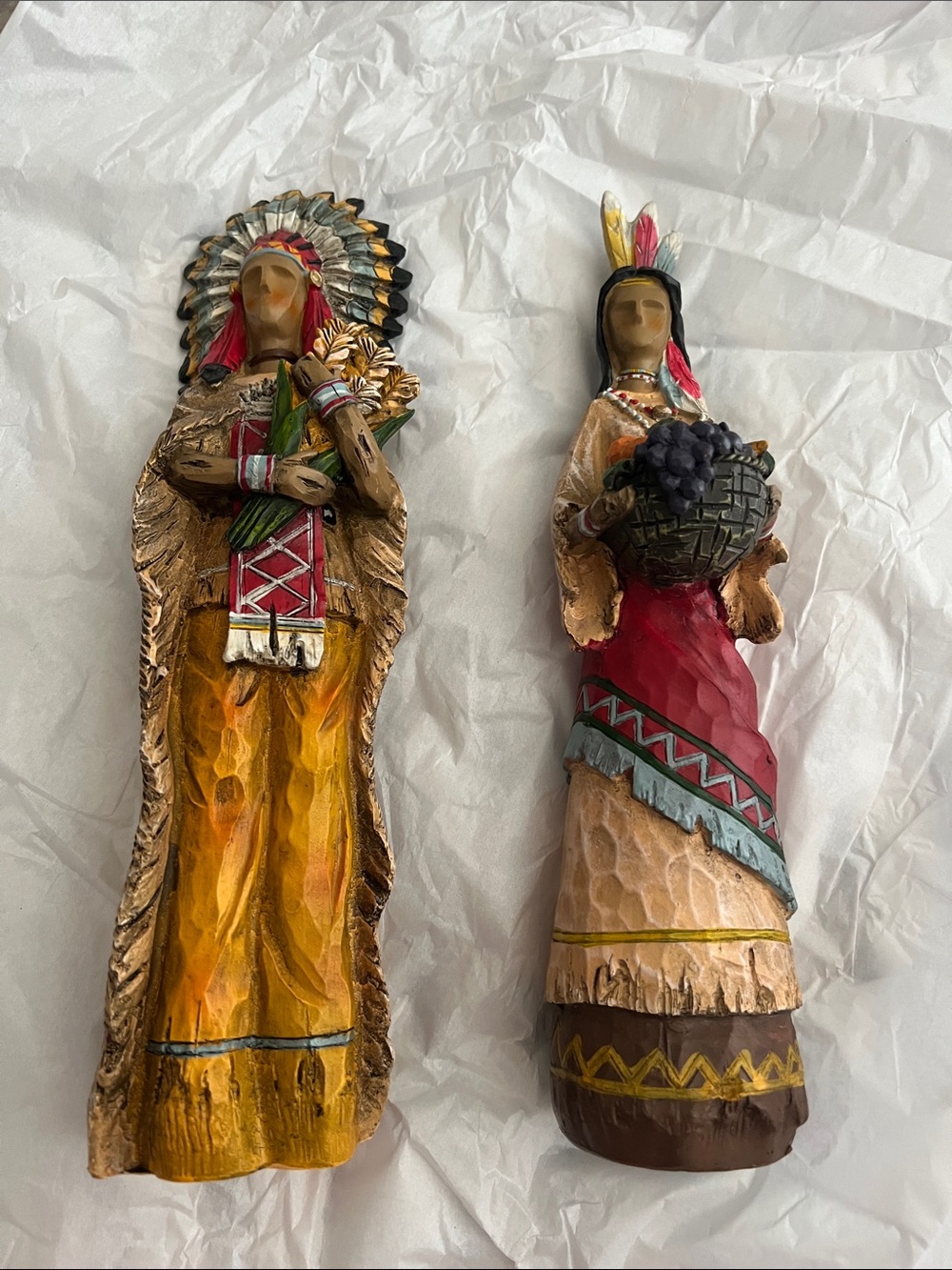 Hand-Painted Native American Figurine Pair - Yellow & Red